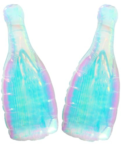 Transparent Iridescent Holographic Alcohol Wine Champagne Bottle Balloon Clear Rainbow Sparkle Glitter Bachelorette Bridal Shower Balloons Colorful Bride Balloons Decor for Birthday Party Decorations
