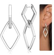 Finrezio Ohrringe Silber 925 Creolen Hängend Vergoldet Doppel Geometrie mit Anhänger Huggie Creolen Ohrringe Hypoallergene für Damen Mädchen