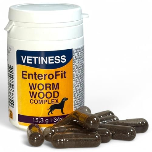 Vetiness EnteroFit Wurmkraut Complex für Hunde - Wurmmittel sekundierend - 34 Kapsel Wormwood - Ergänzungsfuttermittel für EIN wurmfeindlichen Darmmilieus - sekundiert die Wurmkur Hund Tabletten