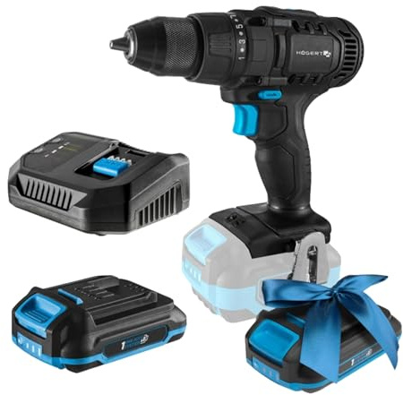HÖGERT TECHNIK Akku-Bohrschrauber Set 18V, 50 Nm Drehmoment, 2,0 Ah Akku, 4A Ladegerät, Metallgetriebe, LED-Beleuchtung, Auto Lock Bohrfutter, Für Holz & Metall + PROMO 2,0 Ah Akku