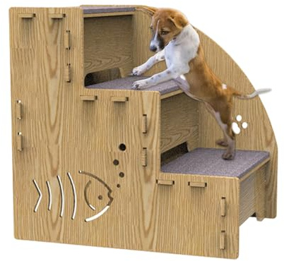 JIEBWCHA Marches pour Chiens de Petite Taille 35 x 26 x 35 cm Escaliers pour Animaux domestiques en Bois à 3 marches pour Chiens légers et résistants antidérapants, Portable, Rampe équilibrée pour
