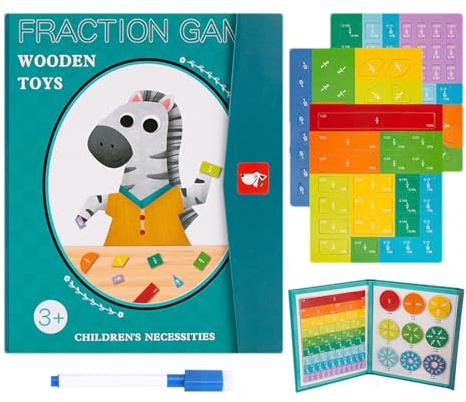 Magnetisk bok med fraktioner - pussel med fraktionsplattor hanteringsmaterial för klassrummet - mångsidigt matematiskt material för pojkar och flickor