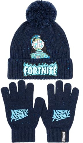 Fortnite Winter-Sets Accessoires warmes Strickset Geschenk für Jungen, marineblau, One size
