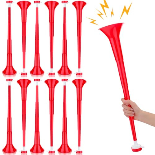 Kathfly 12 Pcs Vuvuzelas Stadium Soccer Horn 28 Inch Collapsible Hockey Blow Stadium Noise Maker Loud Sound Handheld Sports Horns Noisemaker for Sports Football Events Parties Accessories(Red)