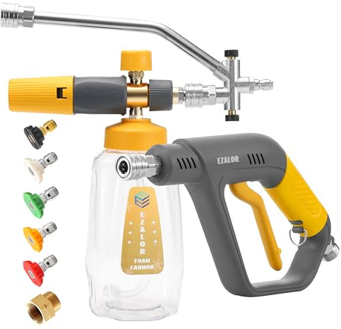 EZALOR Pressure Washer Foam Cannon Gun Kit with Dual Connector Accessory, Foam Blaster for Car Washing, Double Tip Attachment & 5 Nozzle Tips, 1/4 Quick Connect, 4000 PSI