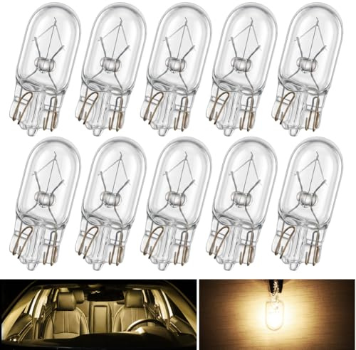 BIHEE 10 lampadine alogene T10 W5W 12V 5W 4300K per illuminazione interna, luce di parcheggio, illuminazione targa, illuminazione porta, bagagliaio, luce da lettura