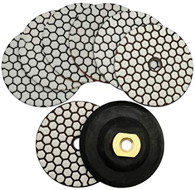 SHDIATOOL Dry Diamond Polishing Pads 4 Inch Set of 7 Pieces Plus a Rubber Backer for Granite Marble Stone Sanding Pads