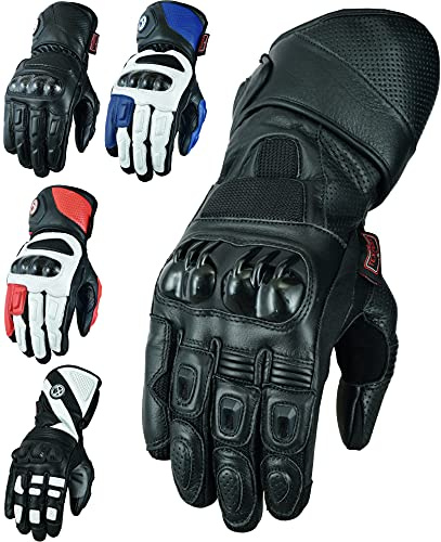Texpeed Motorcycle Mens Leather Riding Gloves Motorbike Moped Biker Air Vented With Armour Protection Black Sports - L
