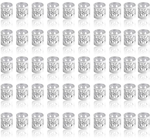 LEBQ 50 Pieces Aluminum Dread Locks Adjustable Metal Cuffs Dreadlocks Beads Braiding Hair Decorations (Silver)