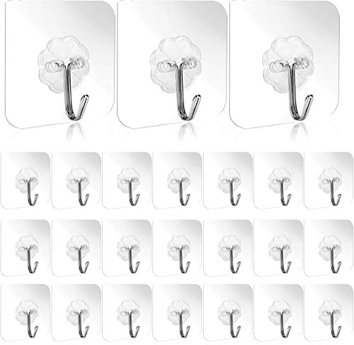 30 Pezzi Ganci Adesivi, Autoadesivo Gancio Trasparenti, Gancio Adesivo, Gancetti Impermeabili, Carico Massimo 10 kg, per Cucina, Bagno, Parete, Porta, Chiavi, Cappotti, Sciarpe, Asciugamani