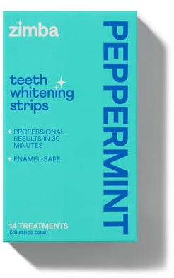 Zimba Peppermint Flavored Teeth Whitening Strips | Vegan, Enamel Safe Hydrogen Peroxide Teeth Whitener for Coffee, Wine, Tobacco, and Other Stains | 14 Day Treatment | Peppermint