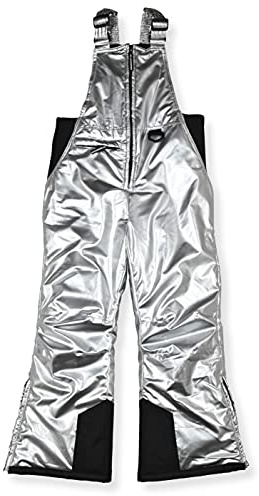Arctic Quest Boys Girls Unisex Classic Ski & Snow Bib Overall Winter Snowsuit Water-Resistant Windproof Outdoor Rain Bib, Metallic Silver, 7/8