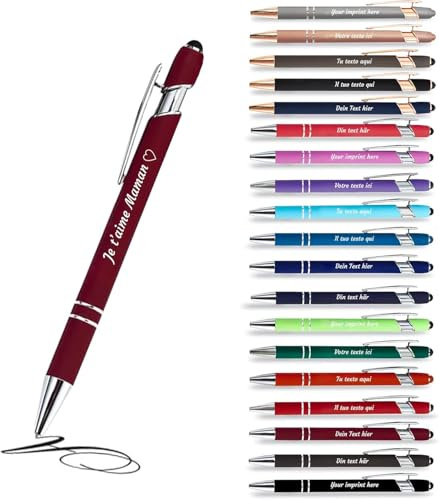 Jolis Papiers - x12 - Stift personalisiert 2 in 1 - Personalisierter Kugelschreiber mit Gravur I Chrom-Metall I Weicher Griff I schwarz schreiben I integrierter Stylus