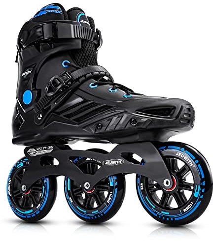 Patines en línea, 3 ruedas de 110 mm, patines para adultos, mujeres y hombres, patines de velocidad en línea profesionales para exteriores, unisex, negro y azul, hombres 9.5/mujeres 10.5/28.5 cm