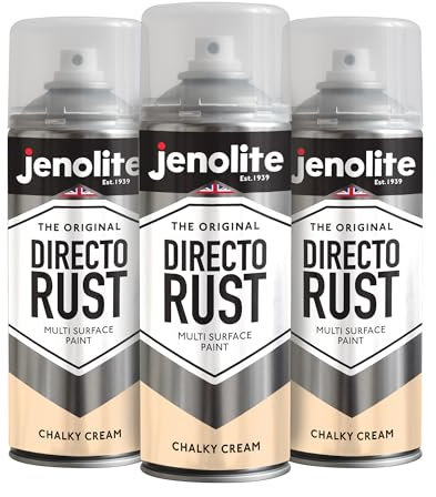 JENOLITE Directorust Chalky Spray Paint | CREAM | 3x400ml | Multi-Surface Chalky Finish Spray Paint | Ideal For Furniture, Ornaments, Picture Frames | Interior & Exterior Use | RAL 1015
