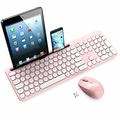 LeadsaiL Juego de teclado y mouse inalámbricos, teclado ergonómico USB para computadora y mouse inalámbrico silencioso, PC, escritorio/Mac OSO-Rosa
