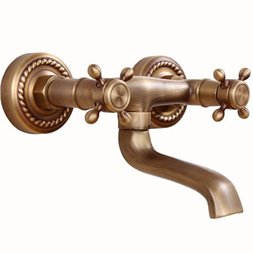 BiaoTeng Waschtischarmatur Bad Retro,Badezimmer Wasserhahn Antik,360° Drehbar,Mischbatterie Waschbecken Wandmontage,Armaturen Waschbecken Bad Vintage