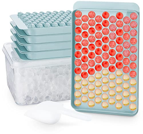 Mini Ice Cube Trays,Round Ice Cube Mold,0.6in Small Ice Maker for Freezer for Easy Release,Circle Ice Trays for Freezer with Lid & Bin,104x4 PCS Cube Tray for Chilling Drinks Coffee Juice Cocktail