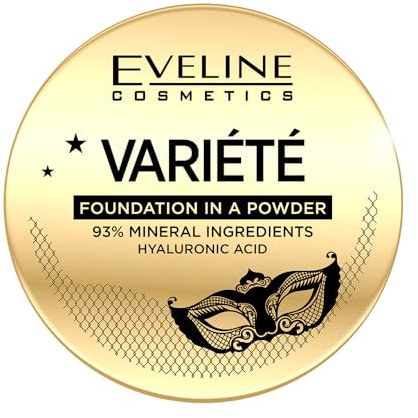 Eveline Cosmetics Variété Mineral Powder Foundation No 02 with Hyaluronic Acid - Medium to Full Coverage, Lightweight Formula, Vegan, 8g