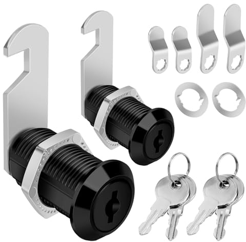 Pertinel Cabinet Cam Lock Keyed Alike Black Finish, 1-1/8'' Cabinet Locks with Key Secure Files Drawers RV Storage Locks Replacement Set, Zinc Alloy (Black 1-1/8 Inch 2Pcs)