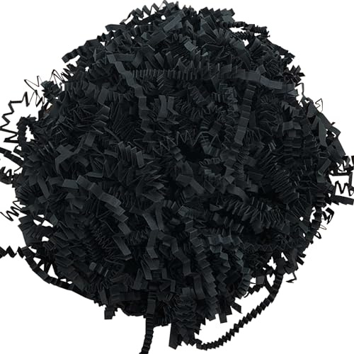 100g Papel Relleno Cajas Regalo,Virutas de Papel Kraft Triturado Rafia Papel para Relleno Regalos Cestas Cajas y Navidad Fiestas Decoración Embalaje,Proporcionar Decoración y Protección (Negro)