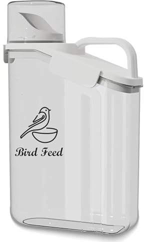 Geyecete bird seed storage container bird seed storage container Portable-3 Qt/2.8 L Clear Plastic Bird Food Jar -with Measuring Cup Pet Food Storage-White