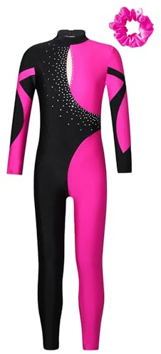 Freebily Body da Ginnastica Artistica Bambina Maniche Lunghe Balletto Leotards Body Danza Classica Ballerina Tuta da Pattinaggio Artistico Bodysuti da Allenamento Dancewear Rosa caldo 7-8 anni