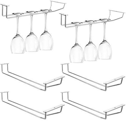 YAYODS 6 Stück Weinglashalter Hängend aus Chromstahl - 34 x 11cm Gläserhalter mit Schrauben - Weinglas Halterung Regal - Weinglas Halter - Gläserhalterung für Küche, Schrank, Bar, Restaurant