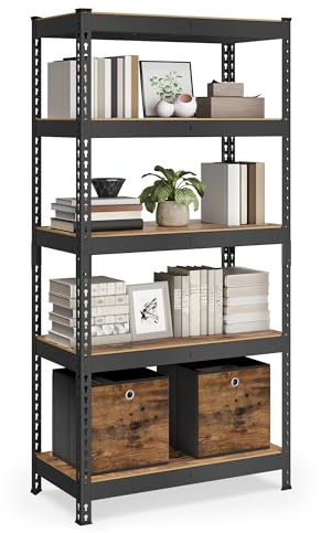 SONGMICS Schnelle Montage, Schwerlastregal, Standregal, Lagerregal, Küchenregal, Regal, 5 Ablagen, 45 x 90 x 180 cm, bis 875 kg belastbar, für Keller, Küche, Arbeitszimmer, vintagebraun GLR450B11