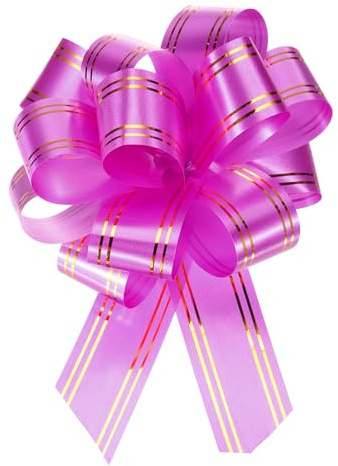 QUARKZMAN 5pz 4 Pollici Grande Fiocco di Nastro Metallico Rosso Rosa per Confezioni Regalo con Bordo Oro per Cesti Matrimonio Regali Natale