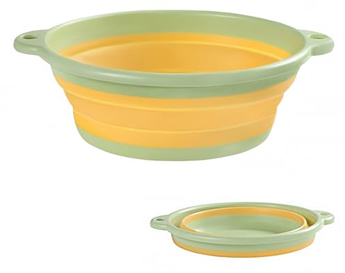Collapsible Washing Up Bowl, Portable Wash Basin Silicone Plastic Basket Multipurpose Outdoor Travel Basin Camping Sink, Space Saving Folding Washtub (Green, M)