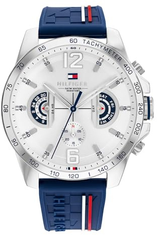 Tommy Hilfiger Montre Analogique Multifunction à Quartz pour Homme avec Bracelet en Silicone Bleu Marin - 1792239
