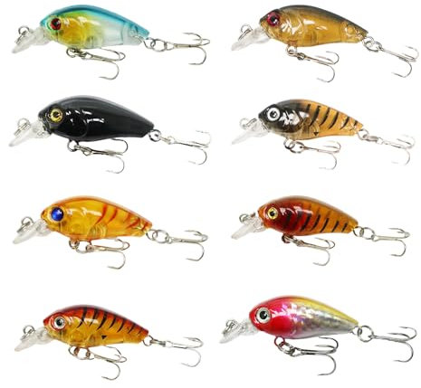 Fishing Lure Set, 8Pcs Fishing Bait Pike Lures 3D Fishings Lure Vivid Floating Hard Baits with Treble Hooks for Angling Enthusiast, Fishings Lures for Sea Lake Pike Perch Trout