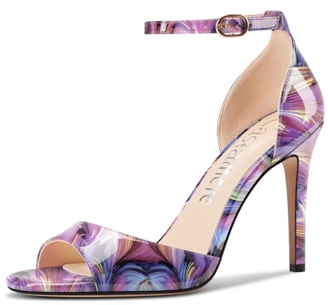 Castamere Mujer Alto High Aguja Heel Redonda Abierta Punta Correa Tobillo Dress Sandalias Cierre con Hebilla Zapatos 10 CM Heels Vórtice Violeta 38 EU