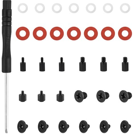Kalote M.2 SSD Mounting Screws Kit, Black, 32Pcs | Black Zinc Carbon Steel, For ASUS Gigabyte MSI ASRock, Laptop Repair Kit with Insulation Gaskets & Screwdriver