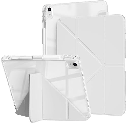 Newbillion Fodral för iPad Air 11 Tum M3/M2 (2025/2024), iPad Air 5:e/4:e (2022/2020, 10,9 Tums) med Pennhållare, Klar Transparent Tillbaka Stötskyddad Skal, 6-i-1 Flera Synvinklar Stativ