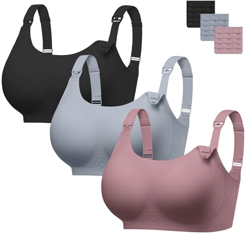 Angelhood Seamless Nursing Bra for Women Wire Free Full Coverage Comfort Maternity Bra with Extra Extender,3P