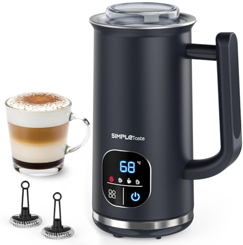SIMPLETASTE Montalatte Elettrico 4 in 1, Schiuma per Latte Calda e Fredda, Riscalda Latte e Cioccolata, Rivestimento Antiaderente, Spegnimento Automatico, Silenzioso e Senza BPA