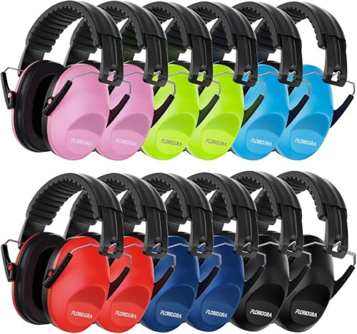 Floriogra Paquete de 12 protectores auditivos para niños, para autismo, niños pequeños, auriculares con cancelación de ruido para conciertos, espectáculos aéreos, fuegos artificiales