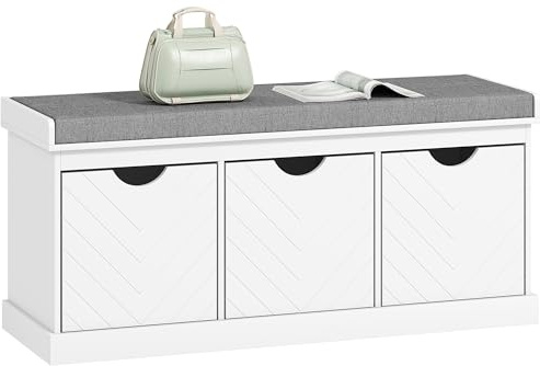 HOMCOM Shoe Bench, Linen-Look Shoe Storage Bench with 3 Removable Drawers and Padded Seat Cushion for Entryway, Hallway, Living Room, White