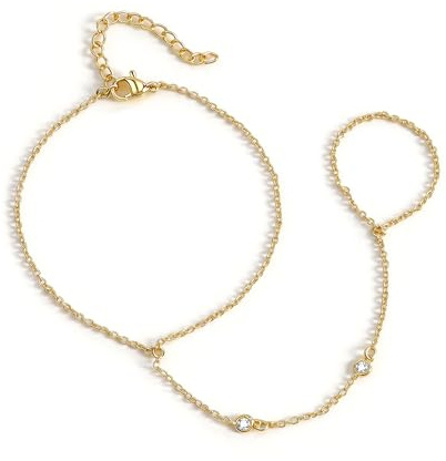 RMMD Hand Chain - 14K Gold Plated Bracelet for Women Hand Chain Bracelet with Ring Zircon Bracelet Gold Jewellery Gifts for Women Girls Sister