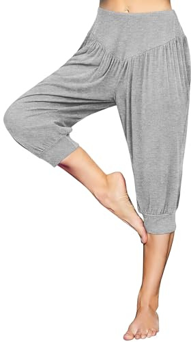 Terecey Sarouel Femme Trois Quarts Taille Haute Yoga Style Bohème Été | Jambes Bouffantes, Tissu Léger et Respirant, Tombé Fluide, Liberté de Mouvement pour Pilates Plage Vacances et Maison