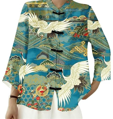 kewing Oriental Poisson Koi Fleur Impression Blouse Femmes Mode Cheongsam Haut Col Montant Hanfu Chemise Vêtements Tang Style Chinois Vêtements