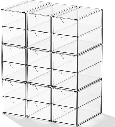 9 cajas de almacenamiento con cajones apilables, caja de almacenamiento de acrílico transparente de 18 compartimentos, adecuada para cosméticos joyas suministros de oficina herramientas