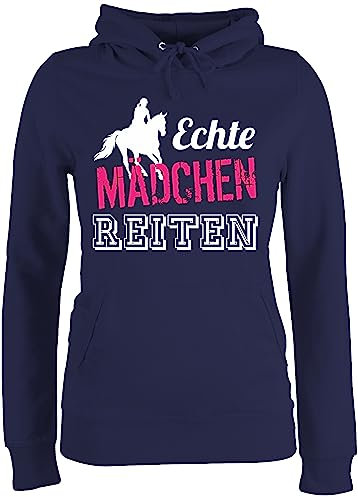 Shirtracer Pullover Damen Hoodie Frauen - Pferde - Echte Mädchen reiten - XS - Navy Blau - Reitlehrerin Geschenk reitoberteil pferdeliebhaber Horses Hoody reitpulli pferdepulloverdamen sprüche Pferd