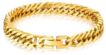 Bandmax Pulsera Para Hombre de Acero Inoxidable Cadena Cubana Brillante Chapada en Oro, Ancho 8 MM Largo 21 CM, Accesorio de Moda Unisex de Estilo Hip-hop