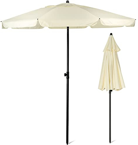 SUNMER 2M Ivory Beach Umbrella, Beach Parasol, Water Repellent, UV Light Protection, Easy to Open and Close, Garden Outdoor Parasol With Tilt Mechanism