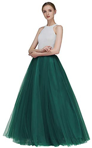 EllieHouse A Line Long Full Bridesmaid Tulle Skirt for Wedding Evening Party P68 Dark Green L
