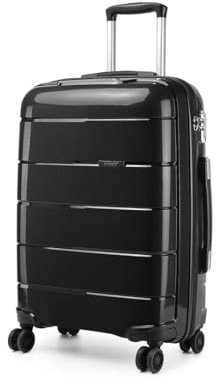 KONO Koffer Mittelgroß 4 Rollen Leicht Hartschalenkoffer Reisekoffer mit TSA Schloss und YKK Reißverlüsse, Polypropylen Rollkoffer Trolley für Business Reise Schule (Schwarz, L (65cm - 66L))