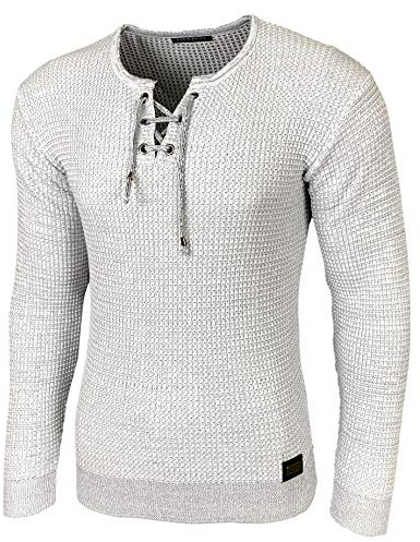 Baxboy Pull à col rond pour homme - Coupe ajustée - Col rond - Moderne - Manches longues - En maille fine - BB-52132, Blanc., M